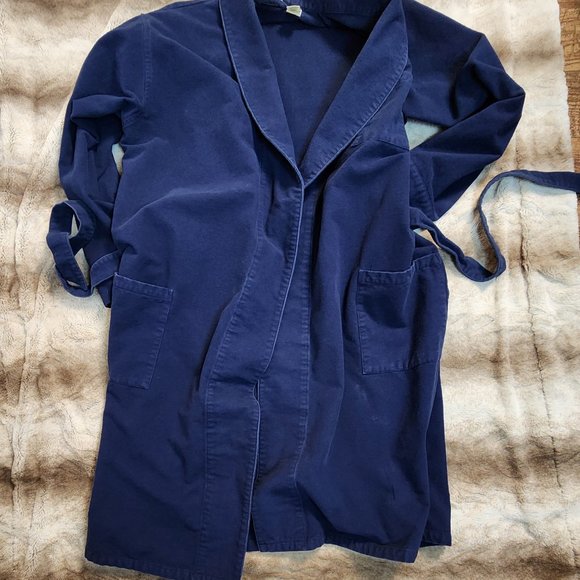 Men's sz M Navy Flannel Shawl Collar Tie Waist 44" Robe - SOFT & THICK - Picture 11 of 12